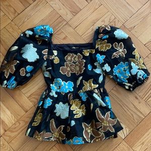 Stine Goya Metallic floral puff shoulder blouse